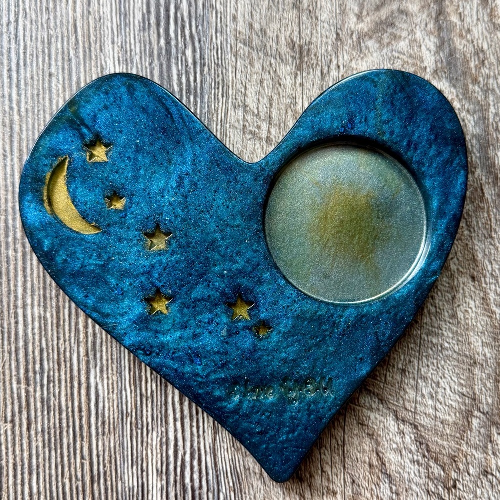 Heart-Shaped Blue Resin Candle Holder